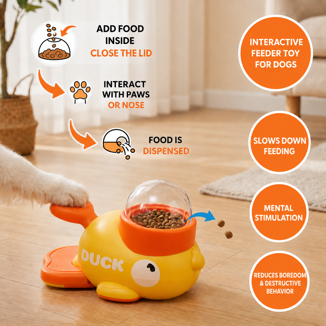Bravon™ Duck Slow Feeder — Interactive Puzzle Toy for Dogs & Cats